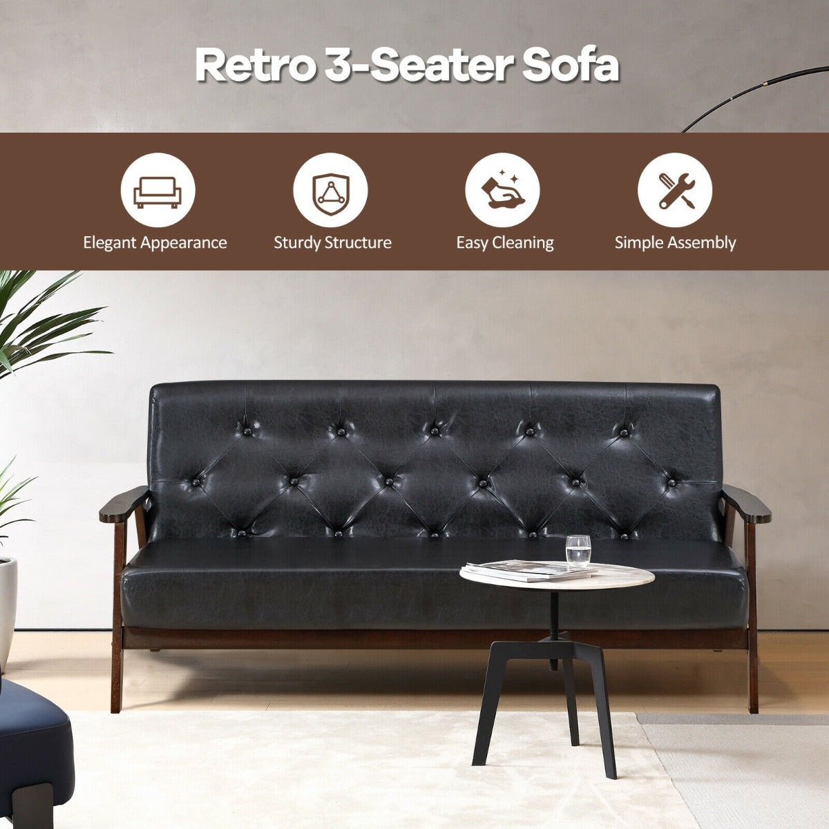 Single/3-Seater Accent PU Leather Sofa Chair for Living Room-Size 2