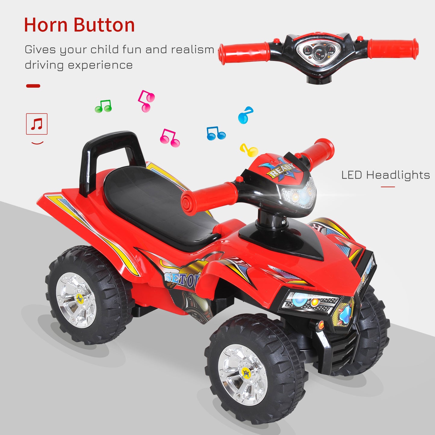 HOMCOM Kids Ride On Quad Bike, 60Lx38Wx42H cm-Red