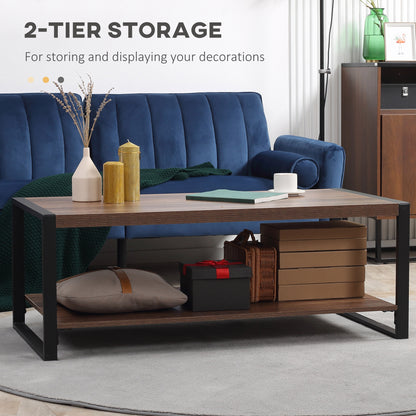 HOMCOM Industrial Coffee Table with Shelf and Steel Frame for Living Room,120cmx60cmx45cm, Natural