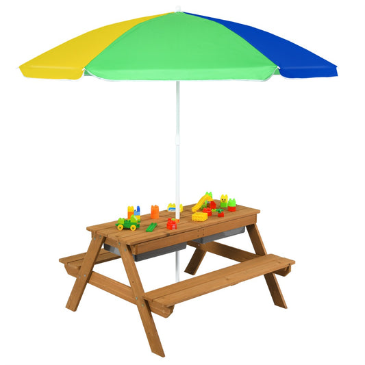 Kids Picnic Table with Umbrella-Yellow &amp; Blue