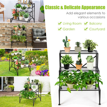 3 Tiers Metal Plant Stand Ladder Flower Pots Outdoor Display Shelf