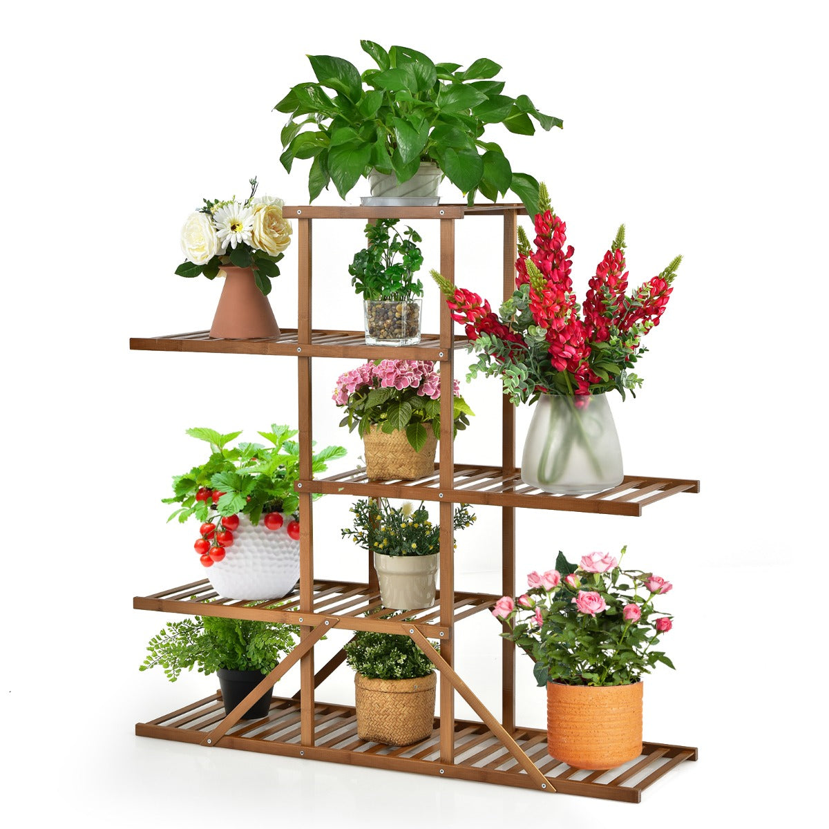 5-Tier Floor-standing Flower Rack for Indoor Outdoor-Brown