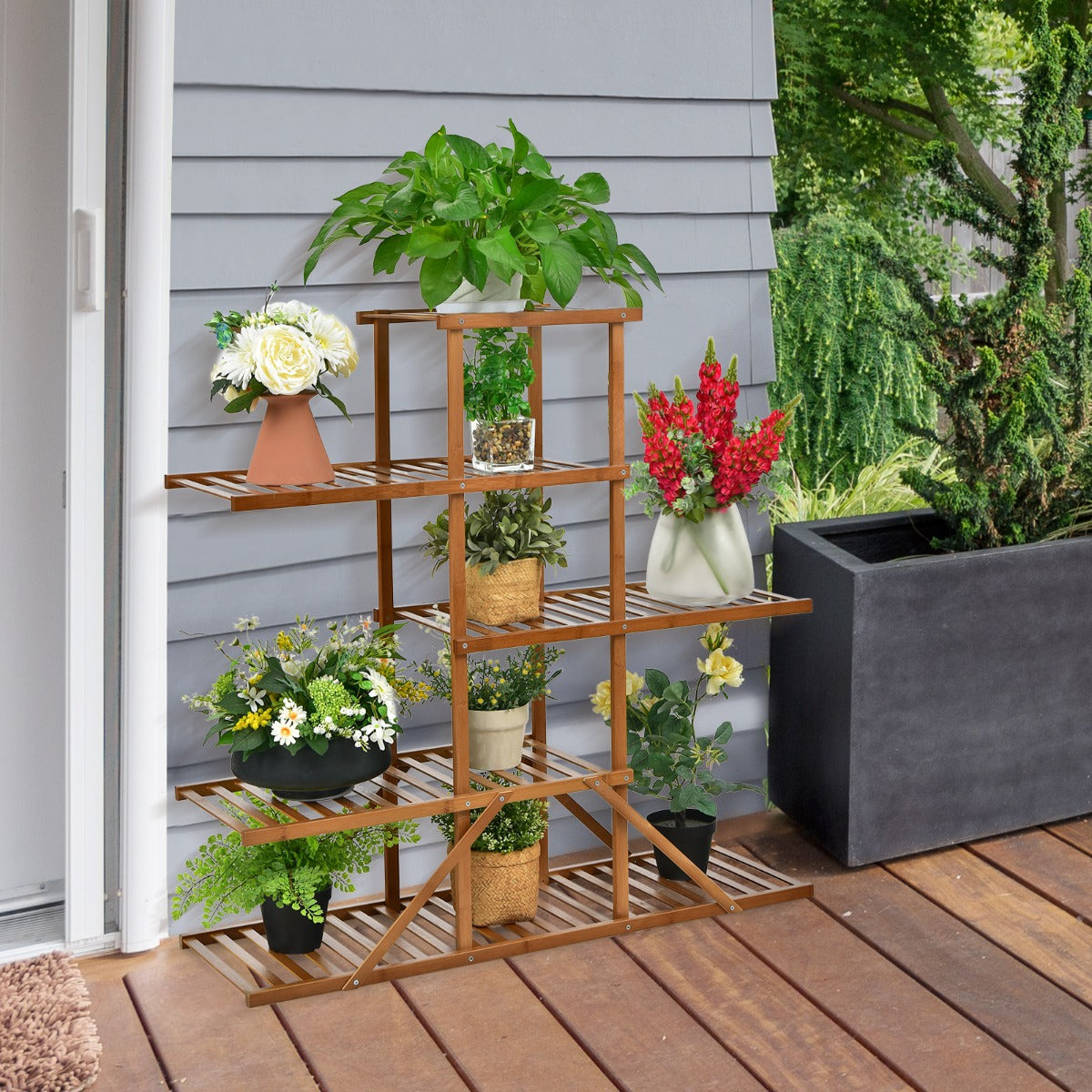 5-Tier Floor-standing Flower Rack for Indoor Outdoor-Brown