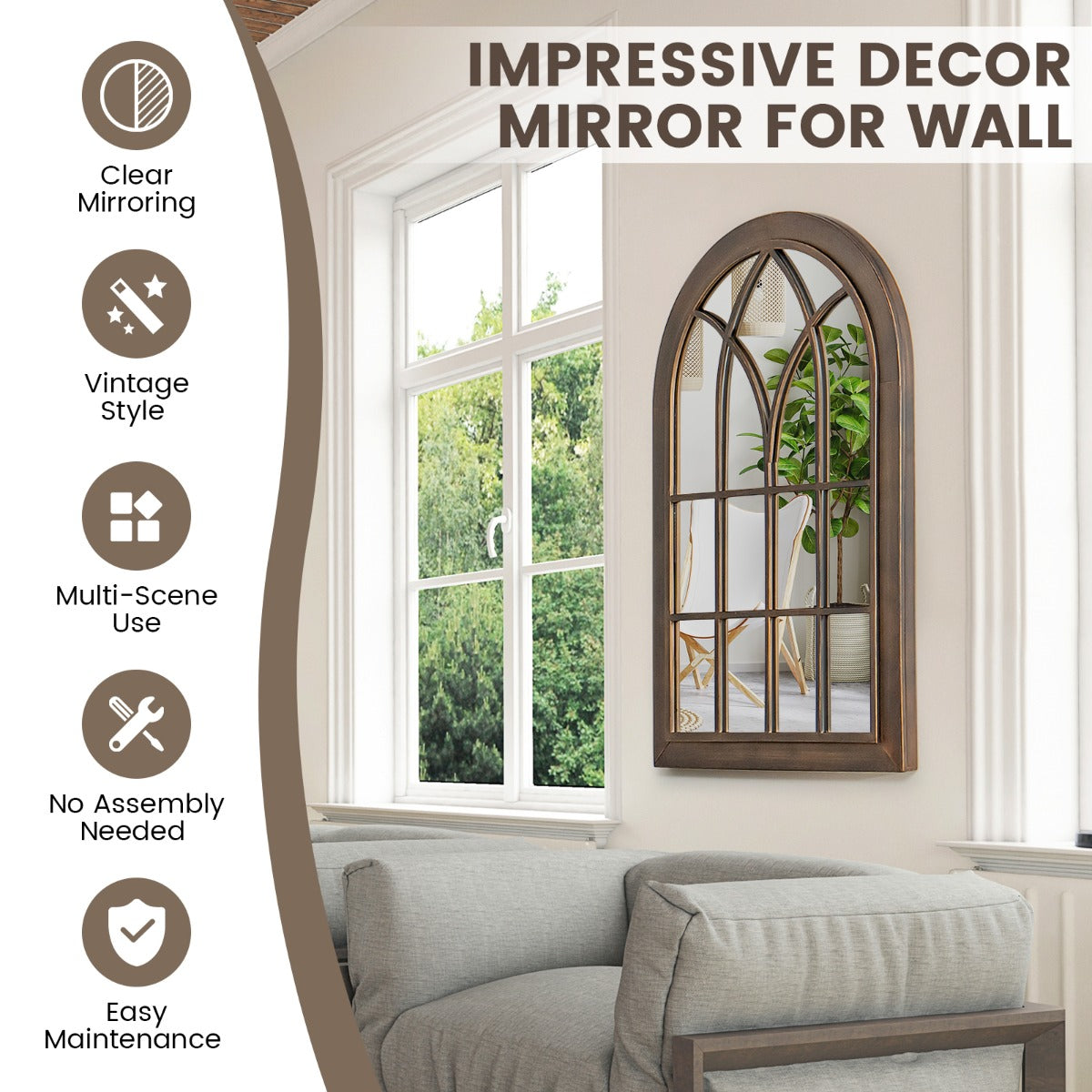 Decorative Arched Window Style Wall Mirror