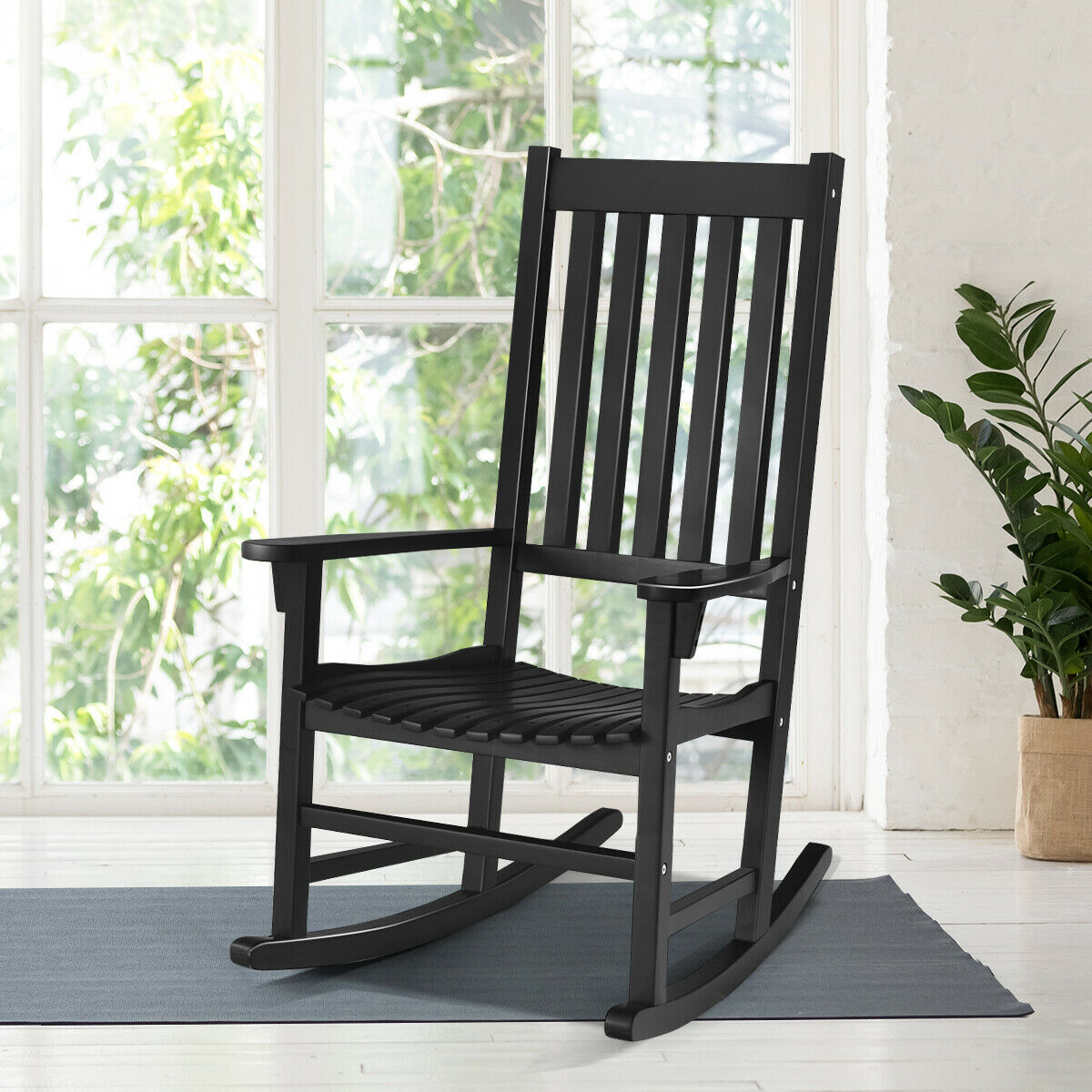 Black Rocking Chair Images Rocking Chair Wooden Patio Acacia Wicker-Black – GardenArch