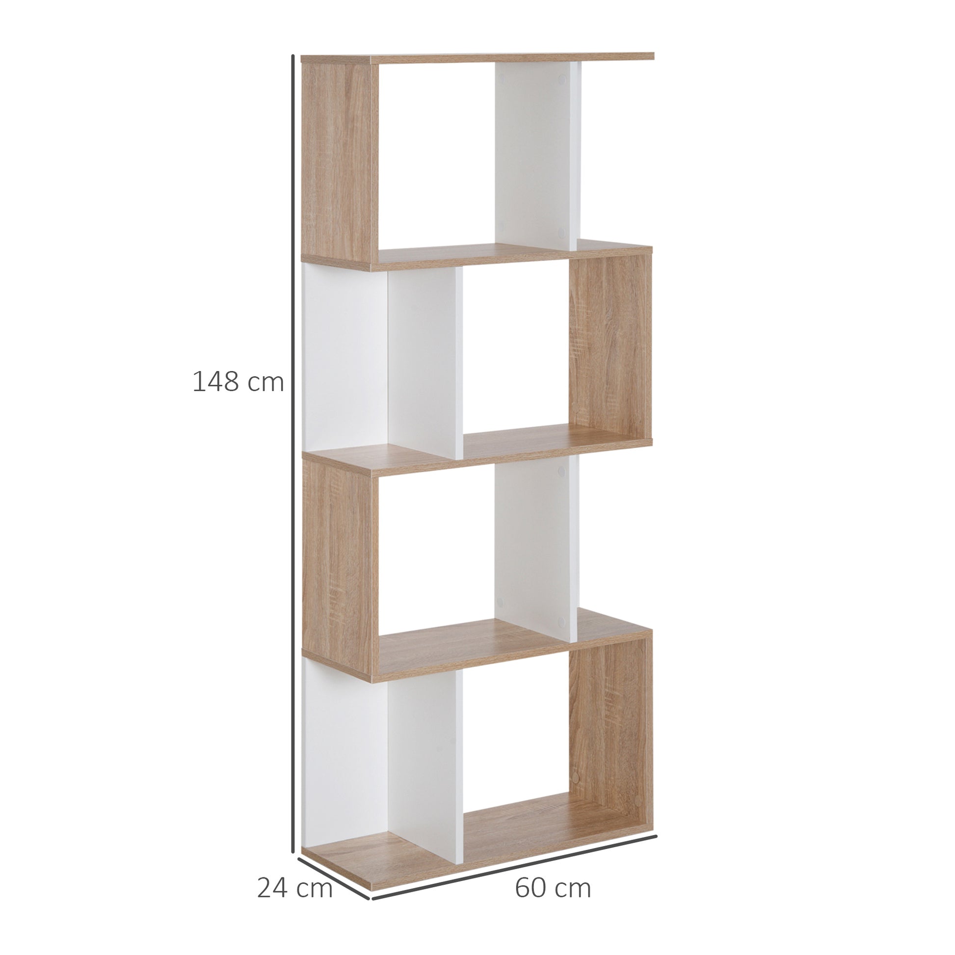 HOMCOM Particle Board 4-tier Storage Display Shelving Bookcase Unit Divider S Shape design Divider Unit