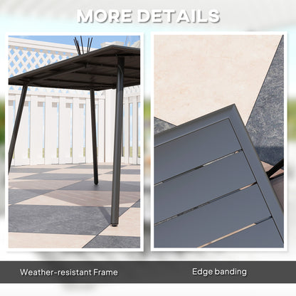 Outsunny Rectangle Garden Table with Slat Top, Steel Frame, Outdoor Table for 6 Person, 150 x 80 x 74 cm, Black