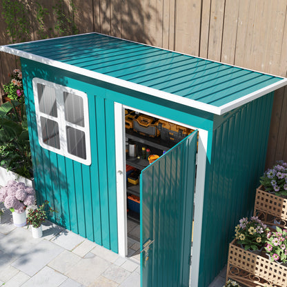 Outsunny 7 x 4ft Galvanised Steel Garden Shed, with Lock and Gloves - Green