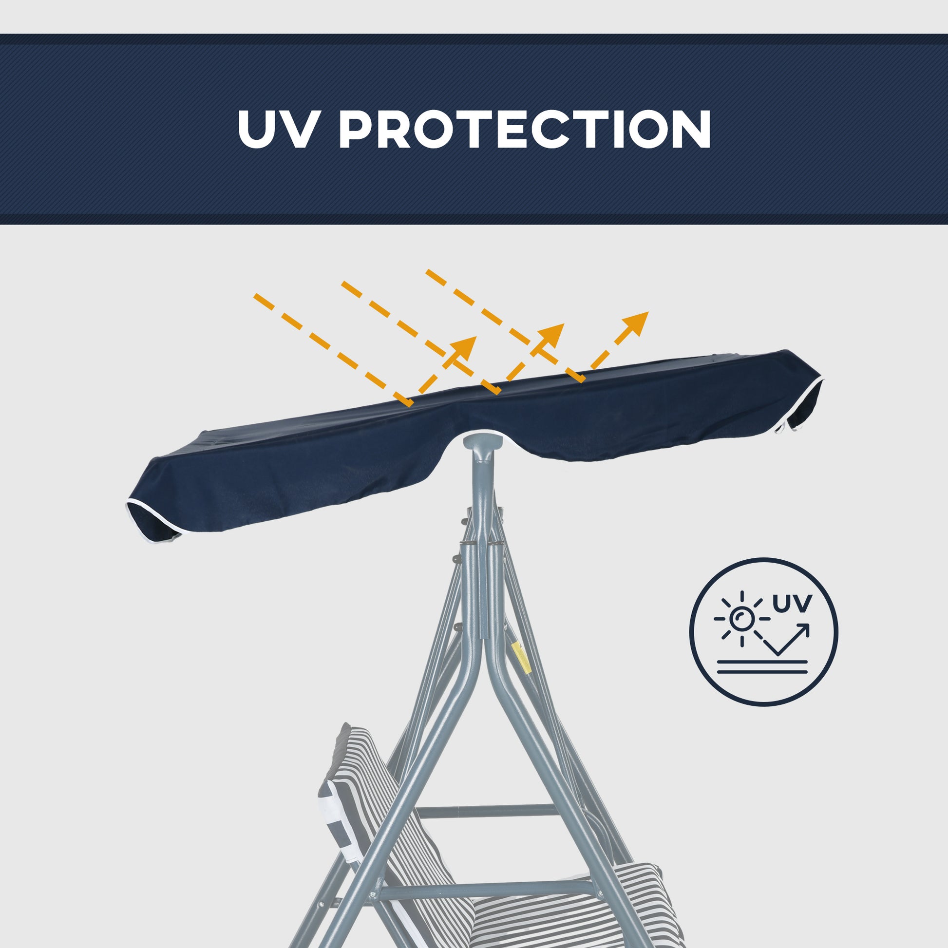 Outsunny 3 Seater Garden Swing Chair, Outdoor Swing Chair with Adjustable Canopy, Mental Frame & Cushions, Blue