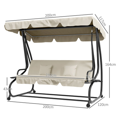 Outsunny Convertible Three-Seater Swing Chair Bed - Cream
