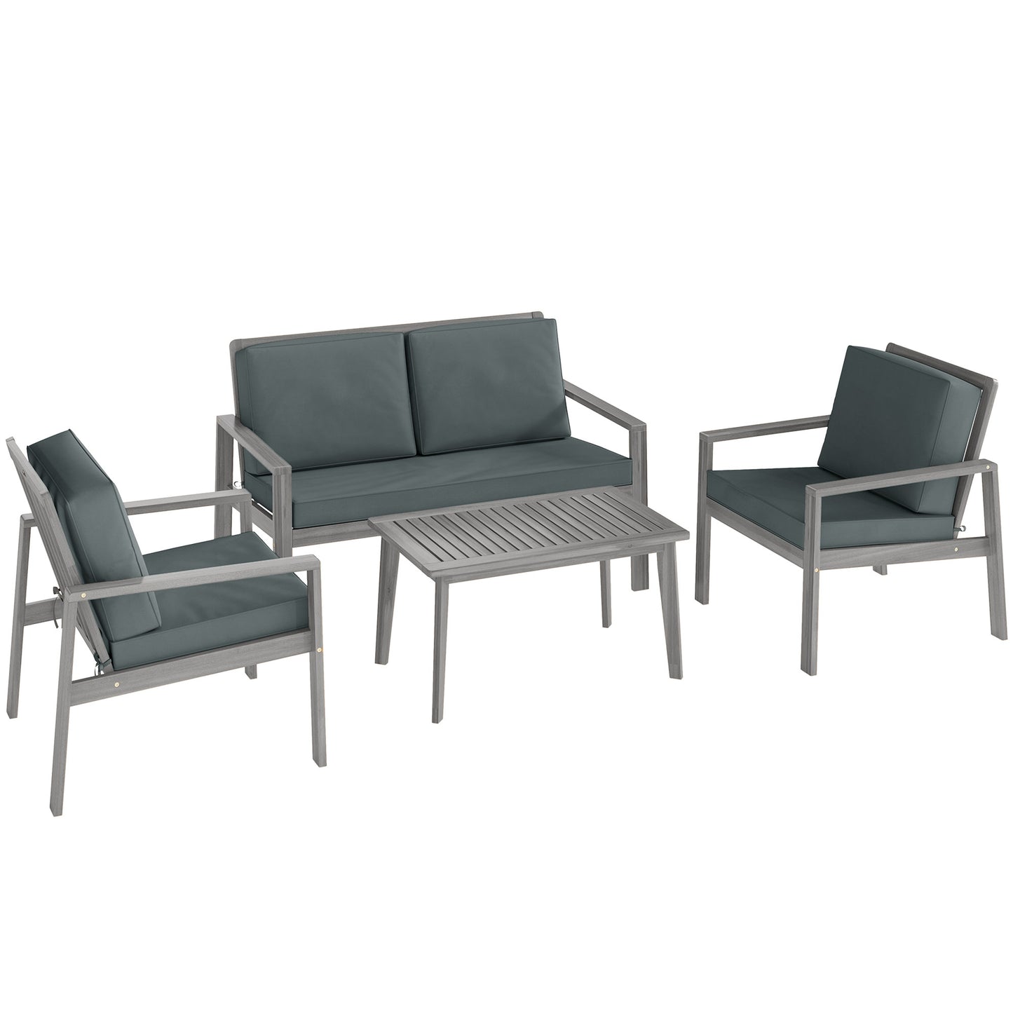 Outsunny 4-Piece Wooden Garden Furniture Set with Cushions - Light Grey