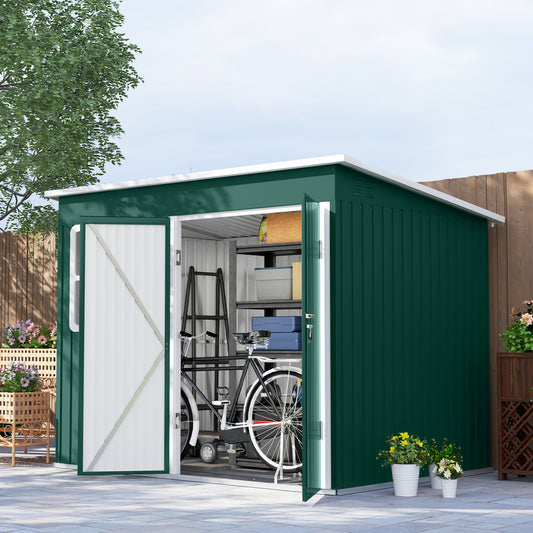 Outsunny 8.5 x 6ft Storage Shed Galvanised Steel Garden Shed, Metal Shed with Foundation Kit, Window, Lockable Wide Doors and Air Vents for Outdoor Patio, Green