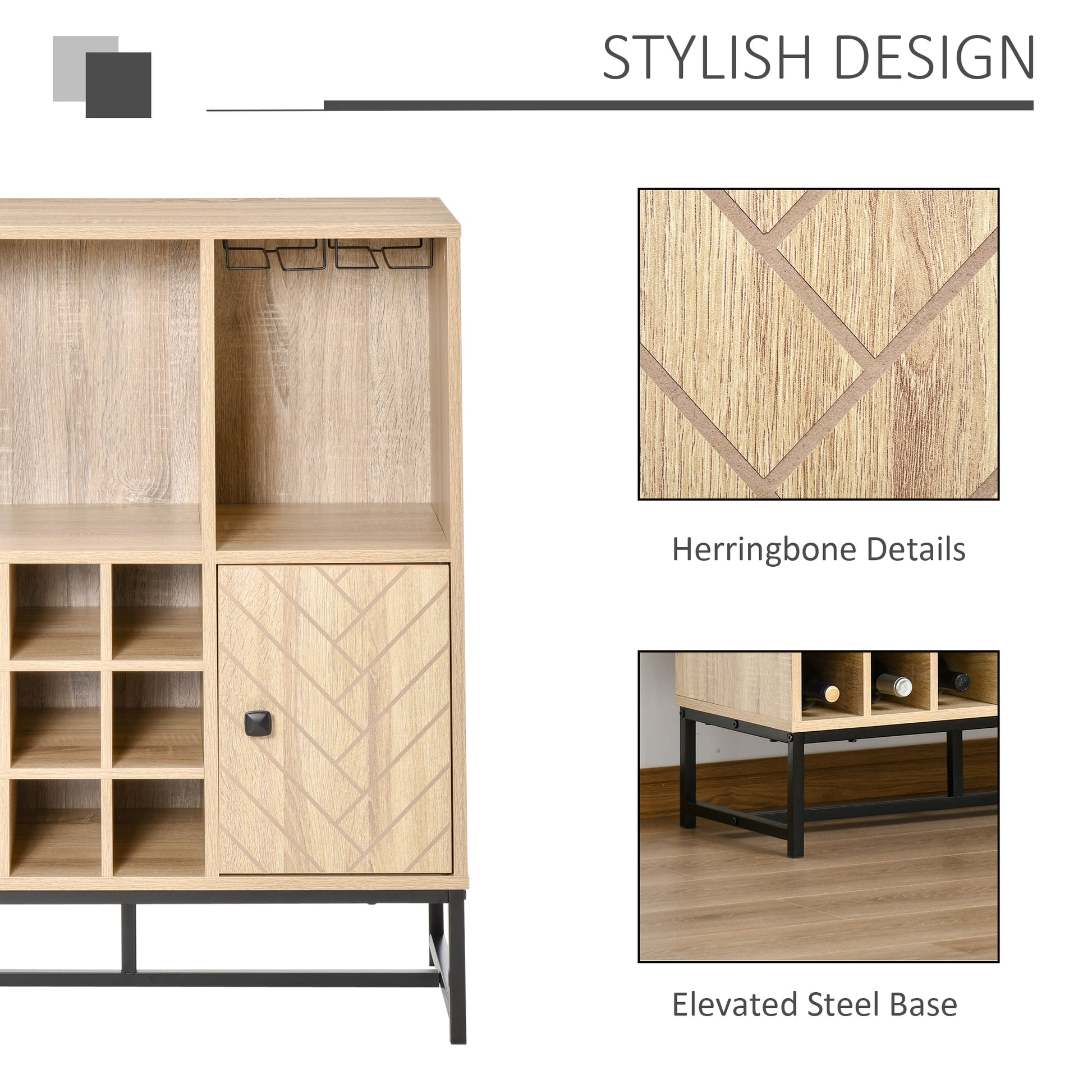 HOMCOM Wine Rack for 12 Bottles, Freestanding Wine Rack Sideboard Serving Bar with Glass Holders, Brown