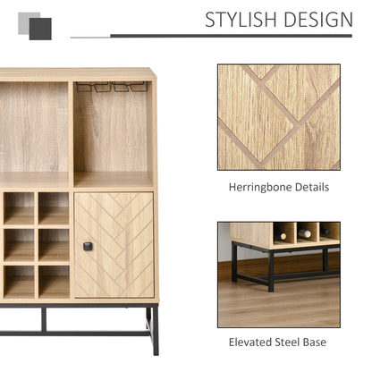 HOMCOM Wine Rack for 12 Bottles, Freestanding Wine Rack Sideboard Serving Bar with Glass Holders, Brown