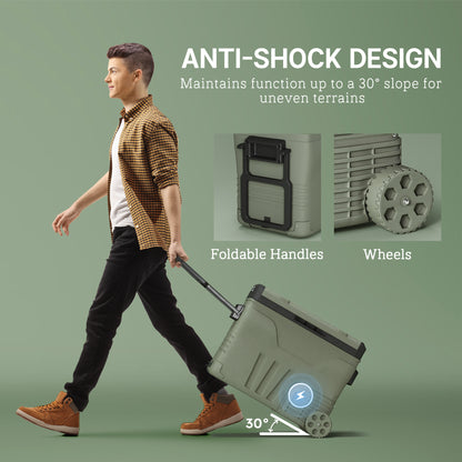 Outsunny 45L Car Fridge Freezer Dual Zone, Portable Camping Fridge 12V/24V DC & 100-240V AC, Electric Cool Box -20?-20? with Wheels and LED Light, for Travel, RV, Road Trip, Picnic