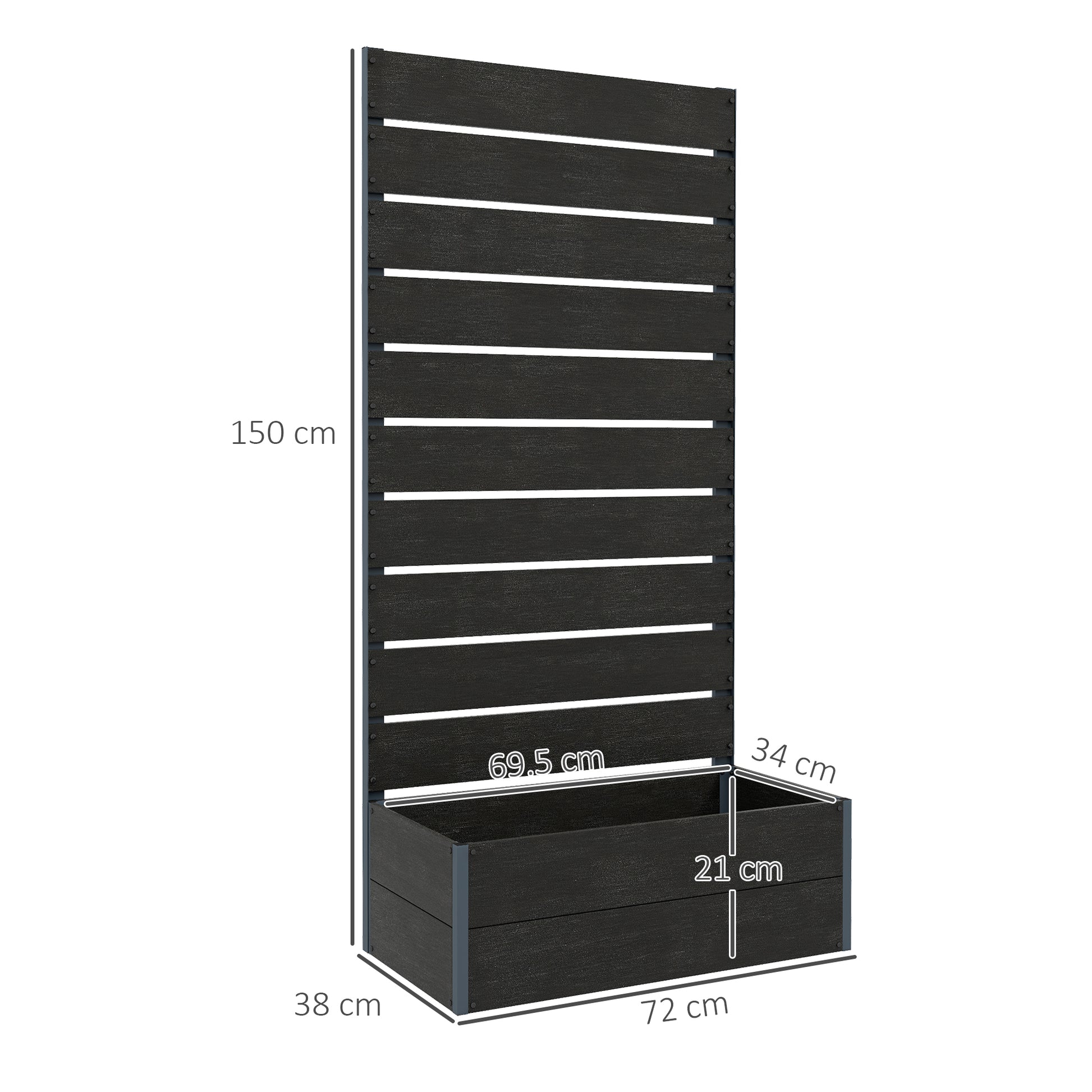 Outsunny 34 x 69.5cm Garden Planter Box, with Back Trellis, Black