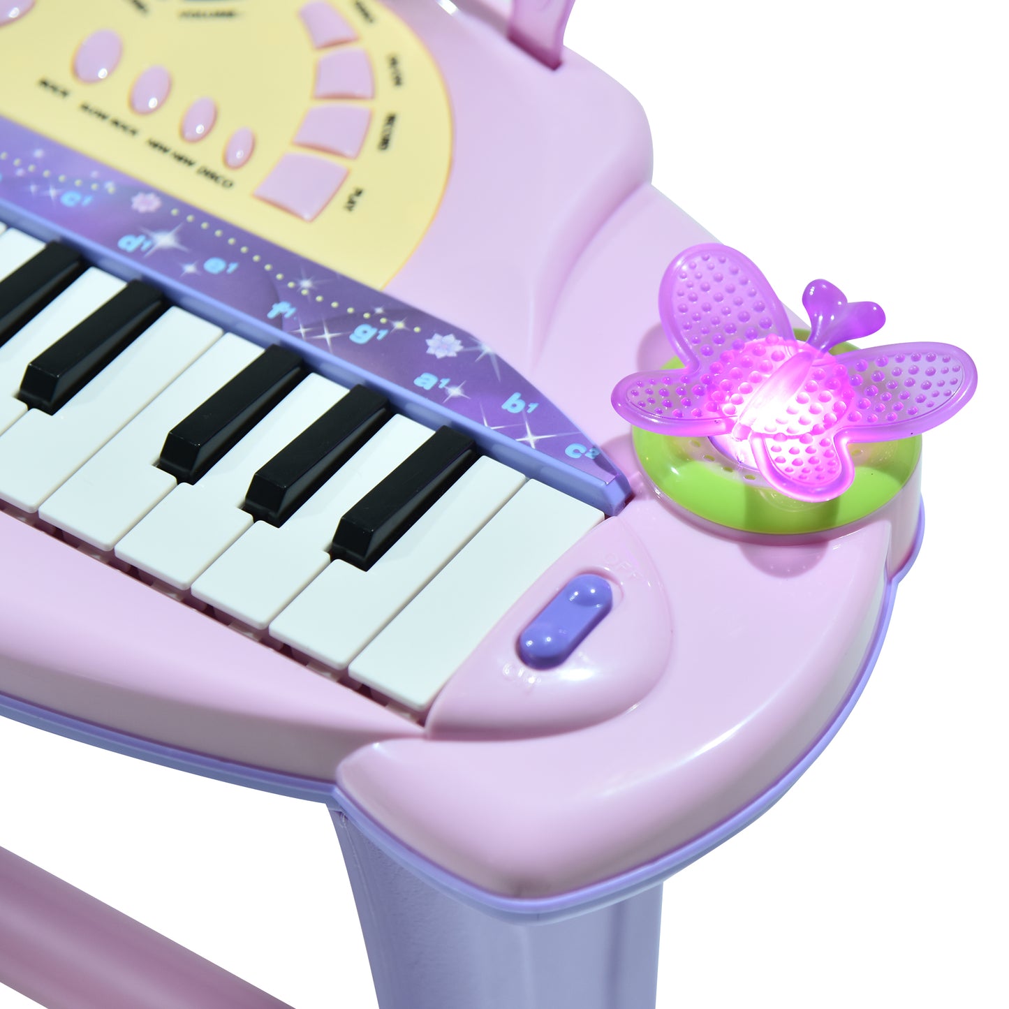 HOMCOM Mini Electronic Organ Piano W/Microphone and Stool-Purple/Pink
