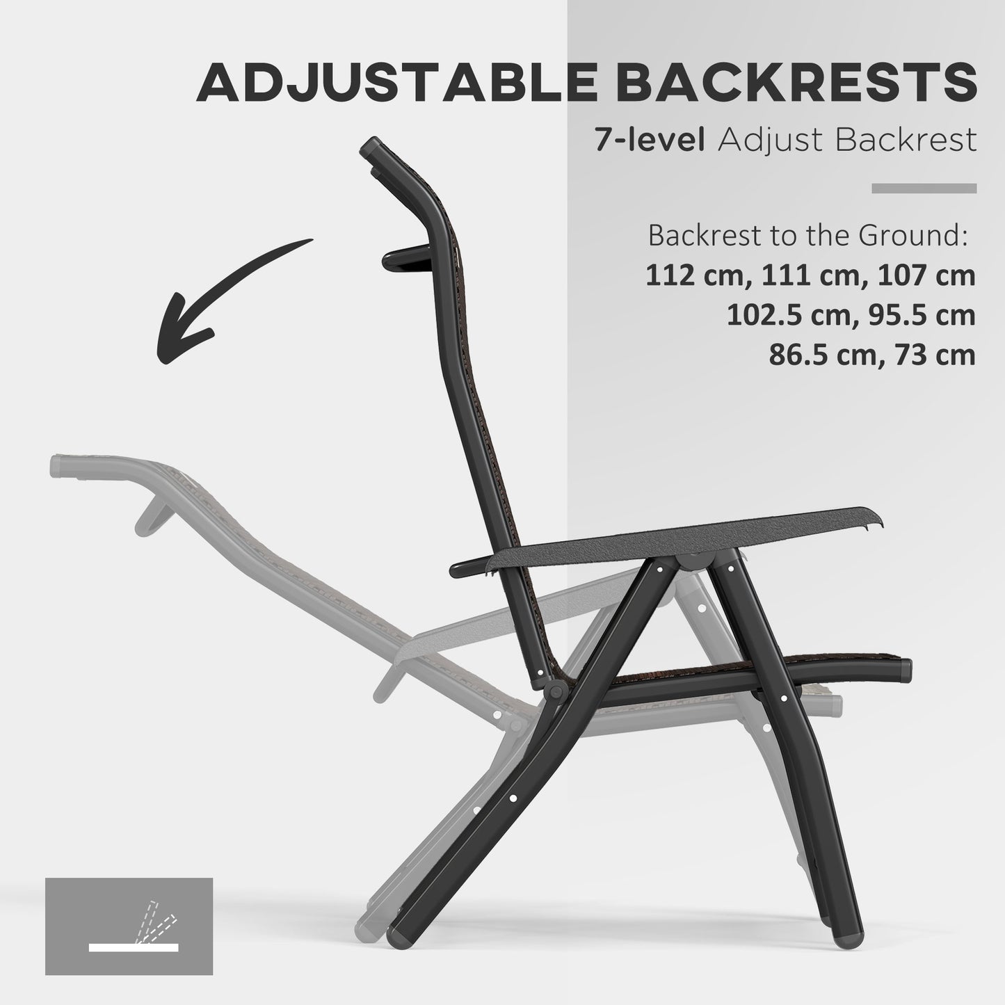 Outsunny Set of Four Folding Garden Chairs, with Seven-Position Adjustable Backs, Dark Brown