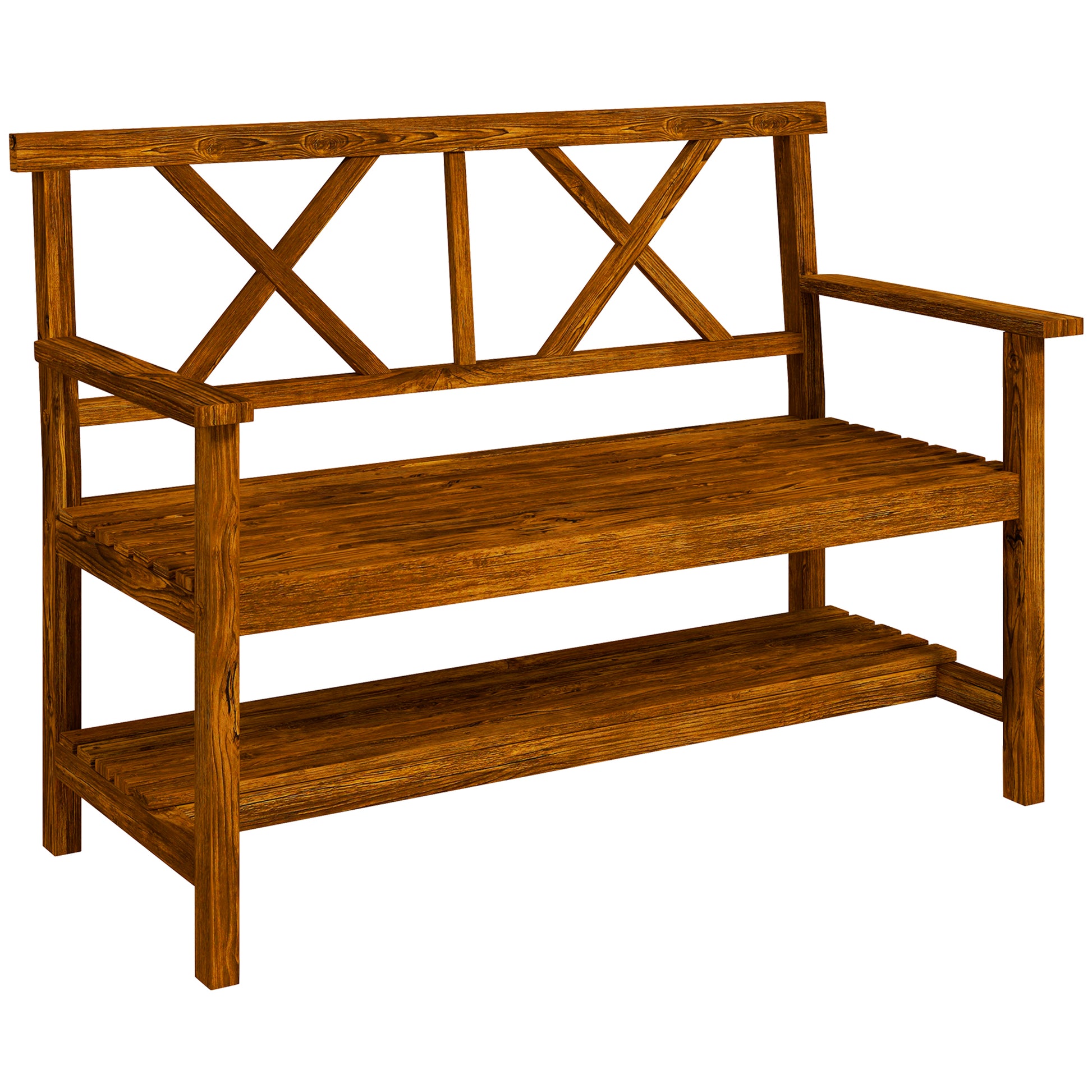 Outsunny Two-Seater Fir Wood Bench, with Bottom Shelf - Natural