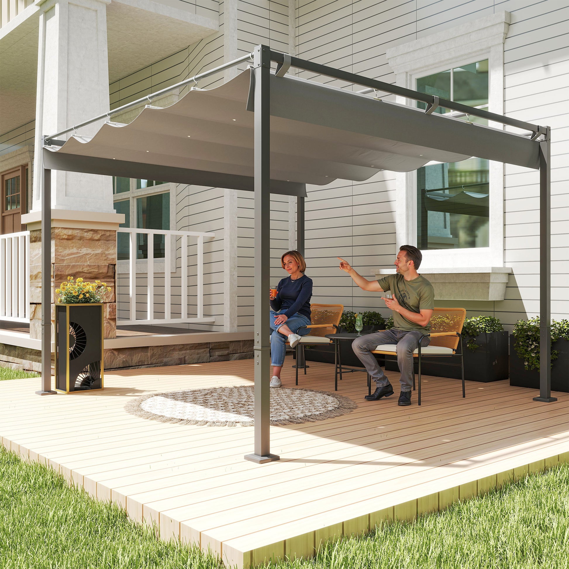 Outsunny 3 x 3m Retractable Roof Metal Pergola - Grey