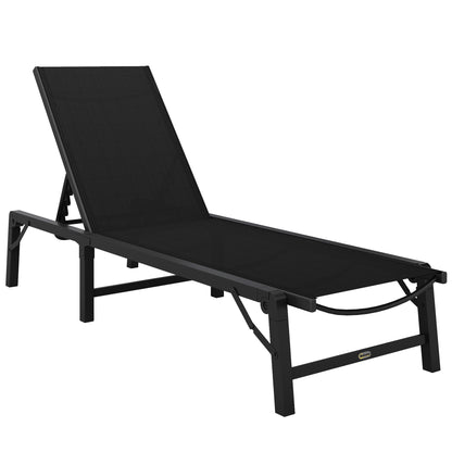 Outsunny Folding Sun Lounger, 5-Position Adjustable Garden Chaise Lounge Sunbed, Steel Frame Reclining Chair for Beach, Porch, Patio, Camping, Black