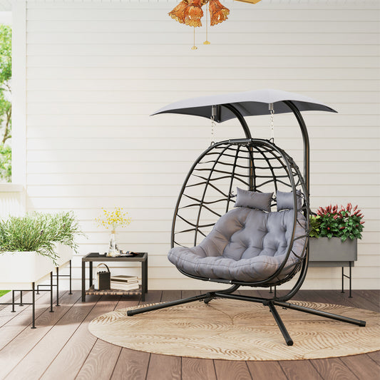 Outsunny Two-Seater Rattan Egg Chair - Black