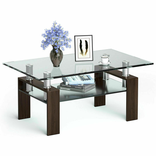 Modern Glass Coffee Tea Table with Open Shelf-Coffee