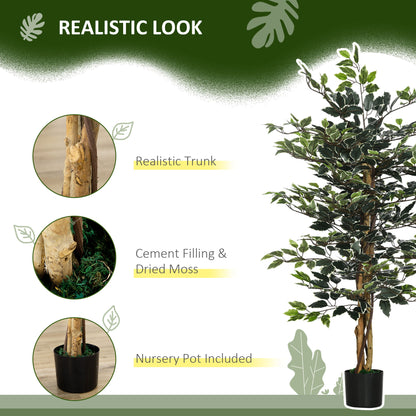 HOMCOM Artificial Ficus Tree in Pot, 130cm Tall Fake Plant with Lifelike Leaves and Natural Trunks, for Indoor Outdoor, Set of 2, Green