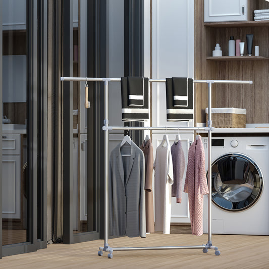HOMCOM Heavy Duty Clothes Hanger Garment Rail Hanging Display Stand Rack w/ Wheels Adjustable
