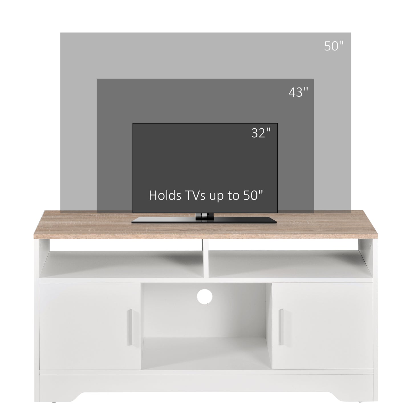 HOMCOM TV Stand for TVs up to 42 Inches with Cabinets, Shelves and Wide Tabletop for Living Room, Bedroom, Dining Room, White and Wood Color