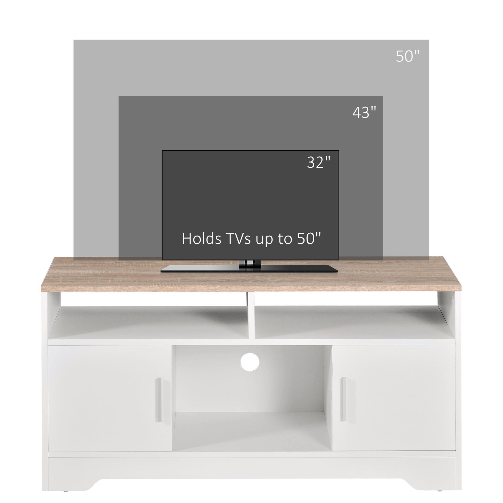 HOMCOM TV Stand for TVs up to 42 Inches with Cabinets, Shelves and Wide Tabletop for Living Room, Bedroom, Dining Room, White and Wood Color