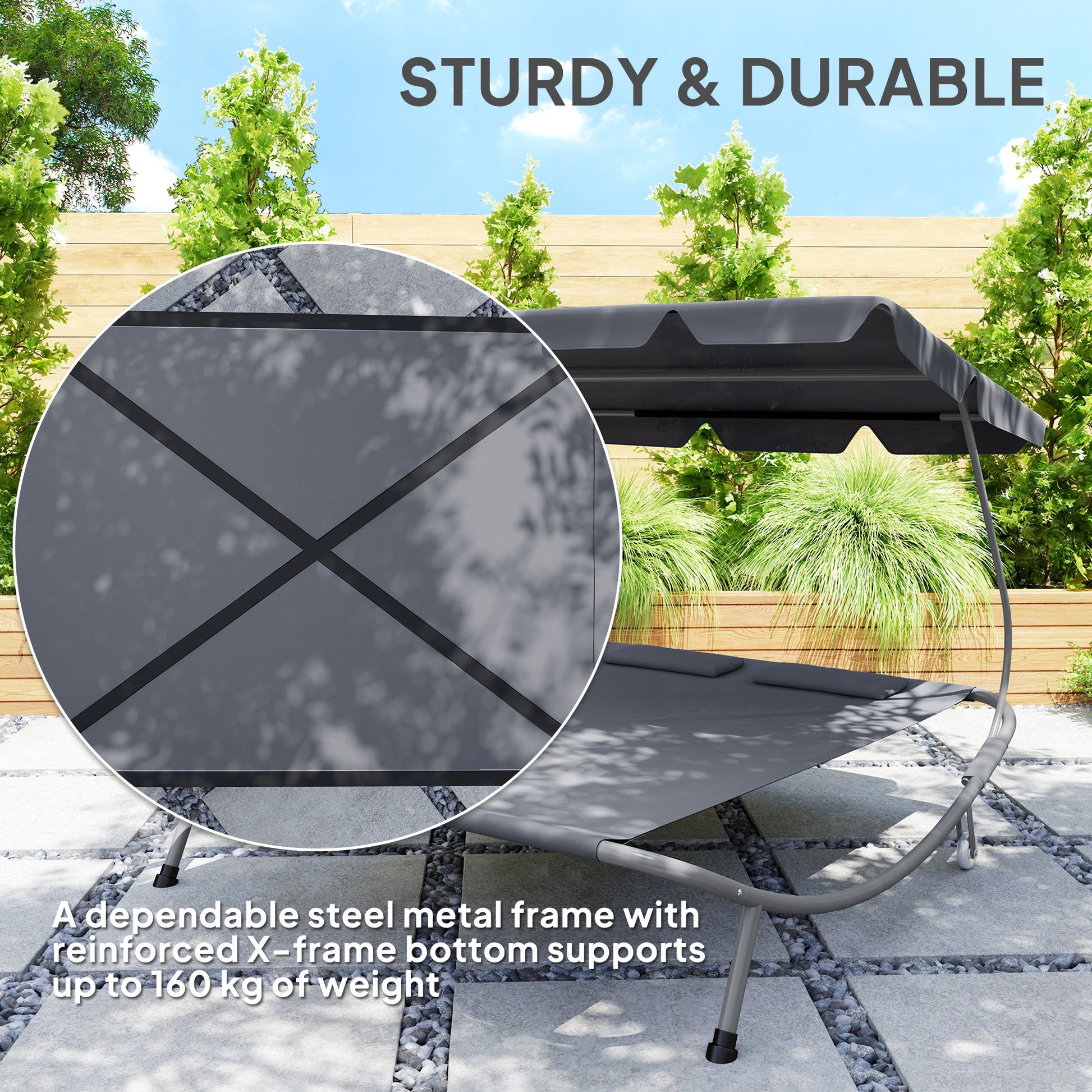 Outsunny Double Outdoor Bed, with Canopy - Light Grey