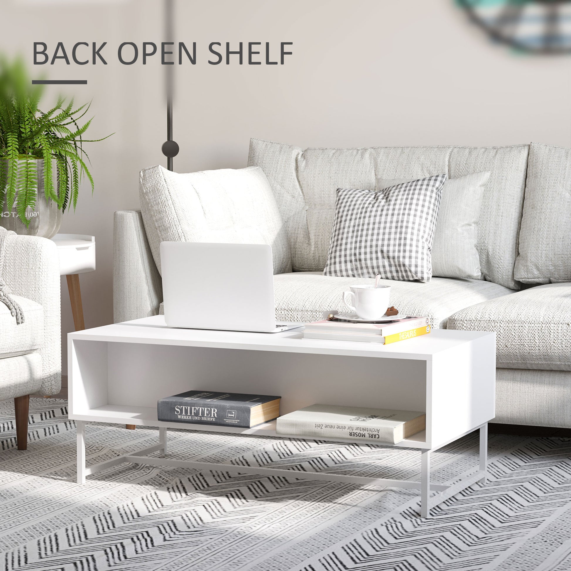 HOMCOM Modern Coffee Table, Rectangular Cocktail Table with Drawers and Open Storage Compartment, Metal Legs for Living Room