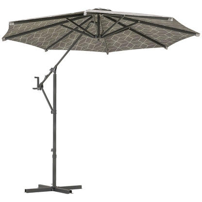 Outsunny 3(m) Convertible Cantilever Parasol and Centre-post Garden Parasol with Cross Base, 360° Rotation Banana Parasol with Crank Handle and 8 Ribs, Hanging Patio Umbrella, Black and White