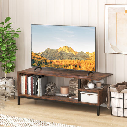 Industrial TV Stand for TVs up to 120 CM with Open Storage Shelves-Coffee