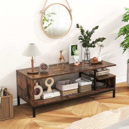 Industrial TV Stand for TVs up to 120 CM with Open Storage Shelves-Coffee