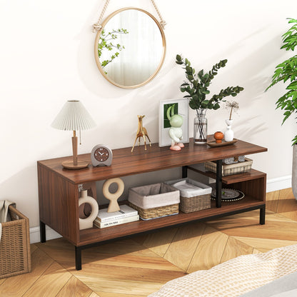 Industrial TV Stand for TVs up to 120 CM with Open Storage Shelves-Walnut