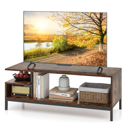Industrial TV Stand for TVs up to 120 CM with Open Storage Shelves-Coffee