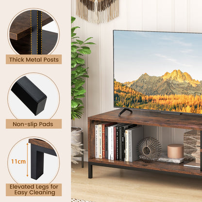 Industrial TV Stand for TVs up to 120 CM with Open Storage Shelves-Coffee