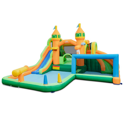 Kids Water Park with Long Slides Splash Pools Climbing Wall for Yard Lawn Without Blower