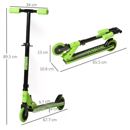 HOMCOM Scooter for Kids Toddler Foldable Kick Scooter with Adjustable Height Brake for Boys and Girls 3-8 Years Aluminium Green