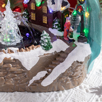 HOMCOM Fountain Christmas Village, Santa and Deer Animated Winter Wonderland Set with Multicoloured LED Light, Plug-In Christmas Decoration