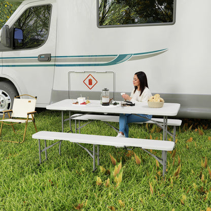 Outsunny Three-Piece Folding Picnic Table and Bench Set - White