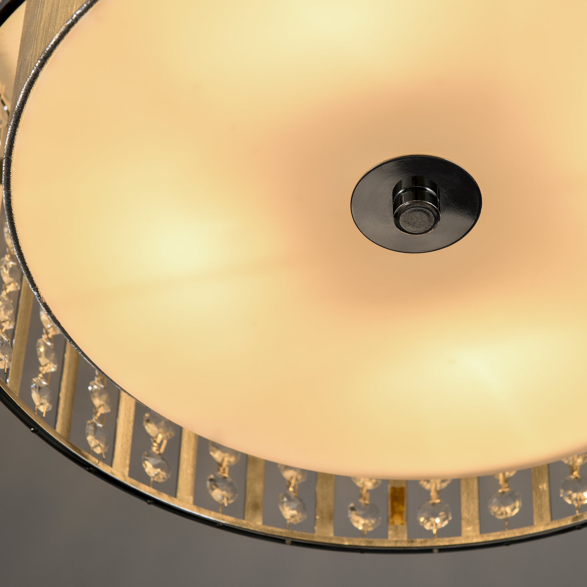 HOMCOM Modern K9 Crystal Chandelier Ceiling Light with Double Layer Lampshade, Round Pendant Light for Living Room, 4 G9 Bulbs Required, ?35 cm