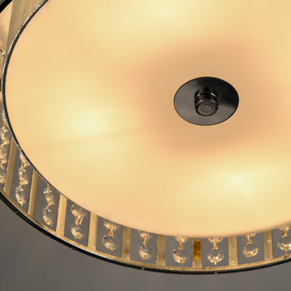 HOMCOM Modern K9 Crystal Chandelier Ceiling Light with Double Layer Lampshade, Round Pendant Light for Living Room, 4 G9 Bulbs Required, ?35 cm