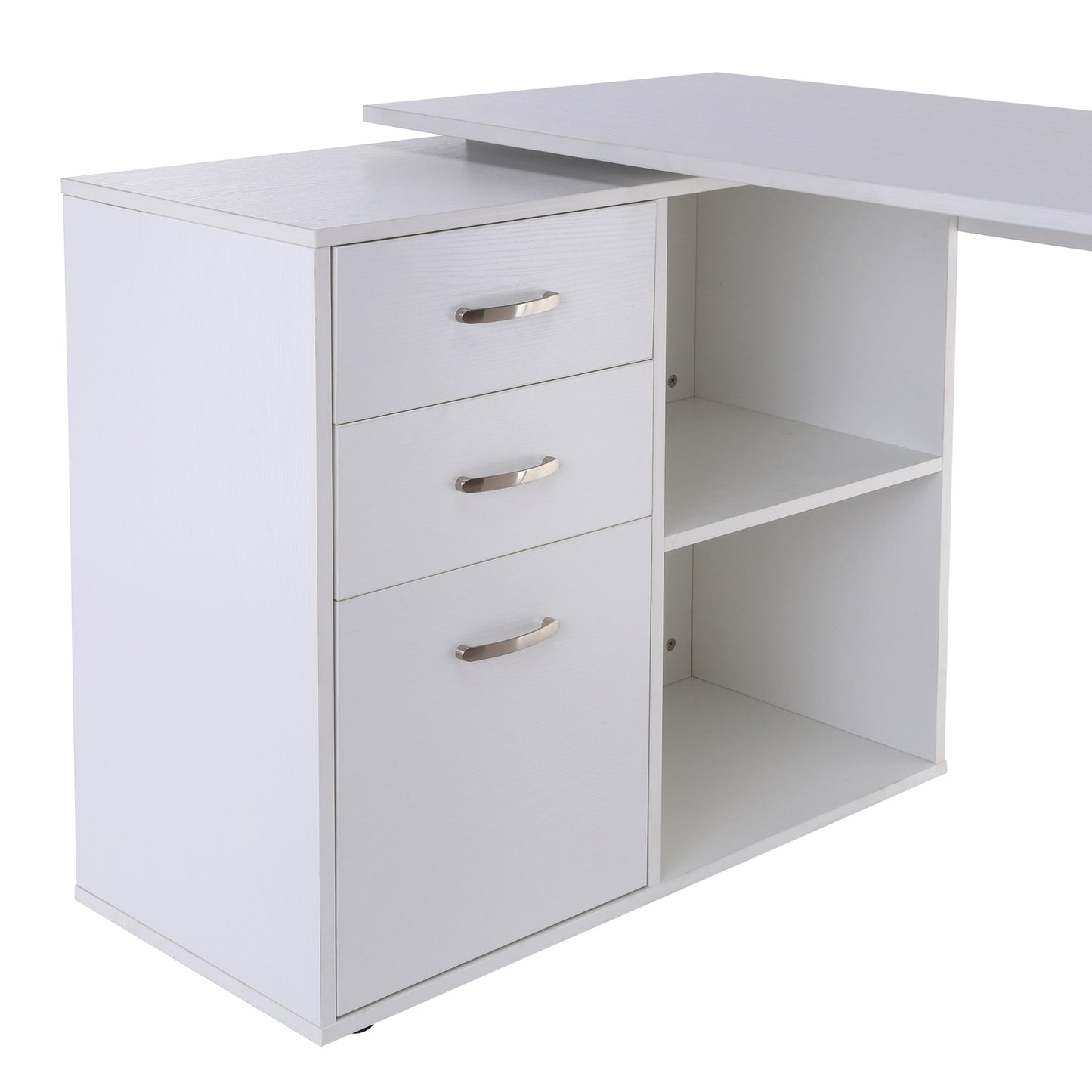 HOMCOM Computer Desk Table Workstation Home Office L Shape Drawer Shelf File Cabinet White