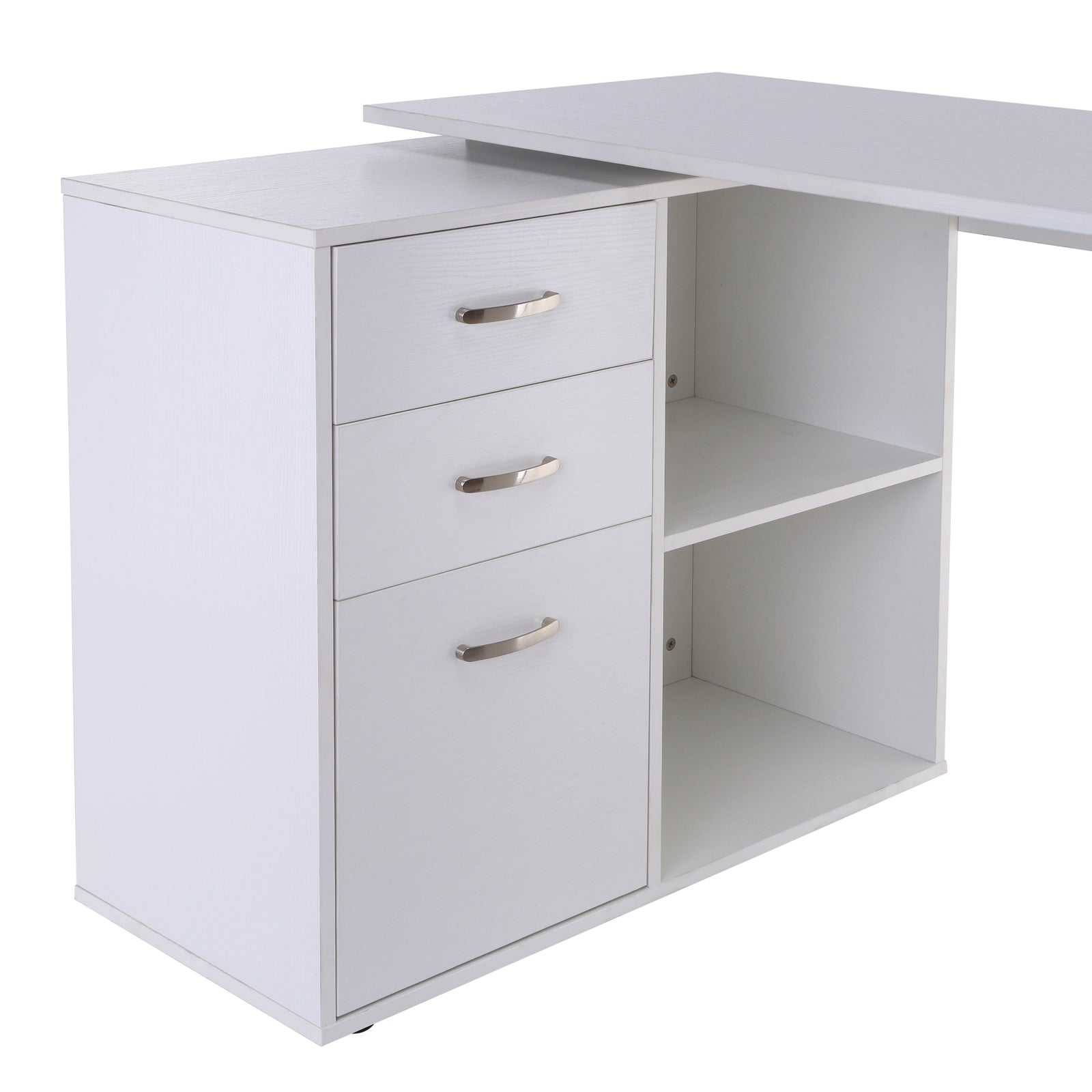 HOMCOM Computer Desk Table Workstation Home Office L Shape Drawer Shelf File Cabinet White
