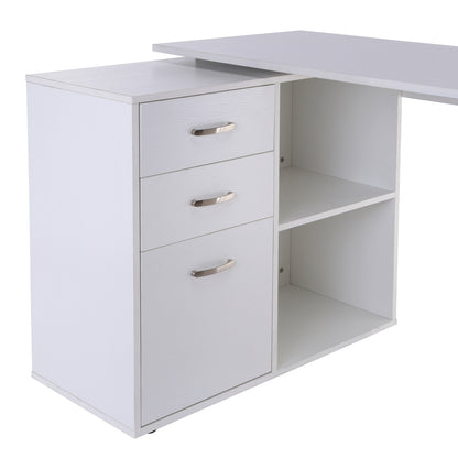 HOMCOM Computer Desk Table Workstation Home Office L Shape Drawer Shelf File Cabinet White