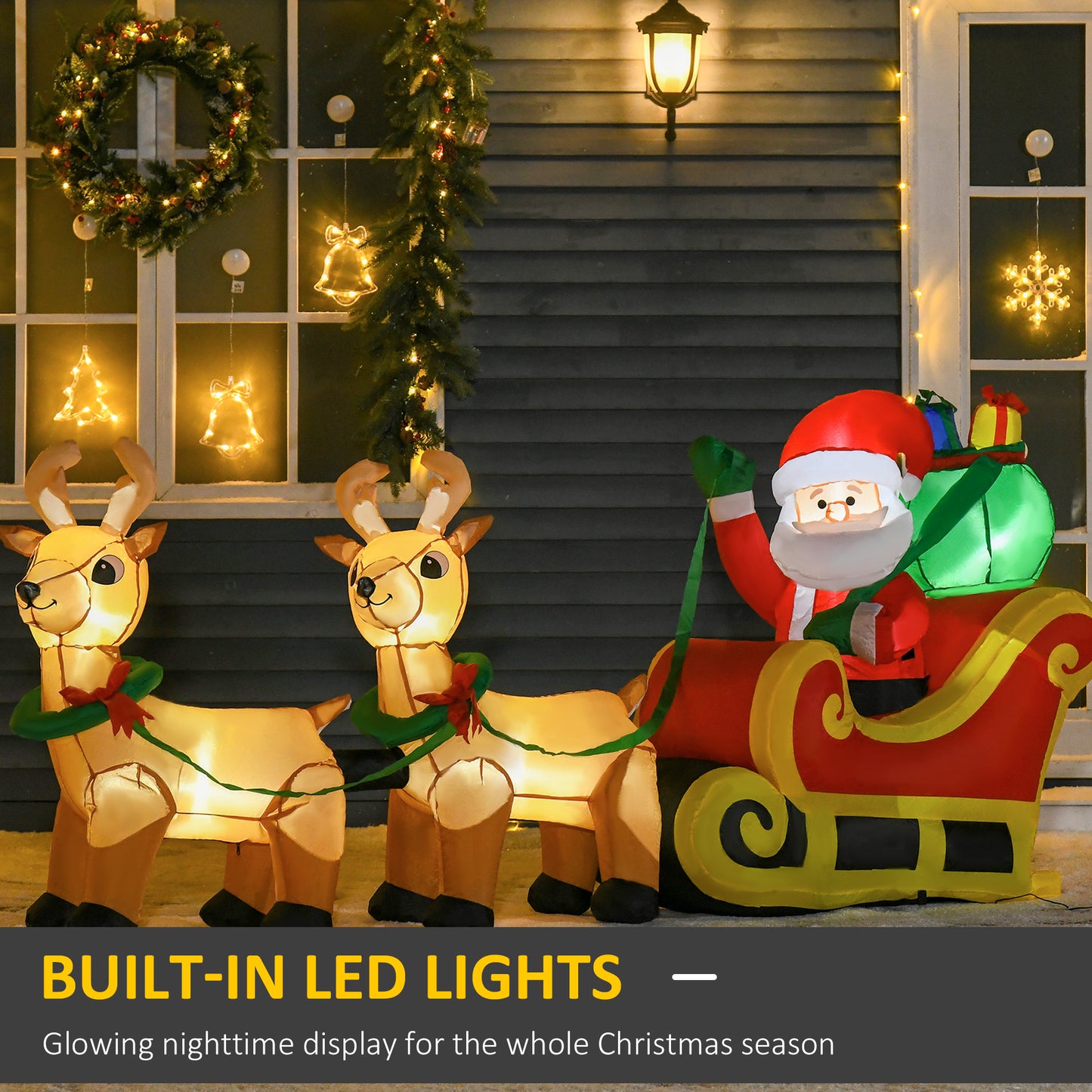 HOMCOM 1.1m Christmas Inflatable Santa Claus on Sleigh, LED Lighted for Home Indoor Outdoor Garden Lawn Decoration Party Prop