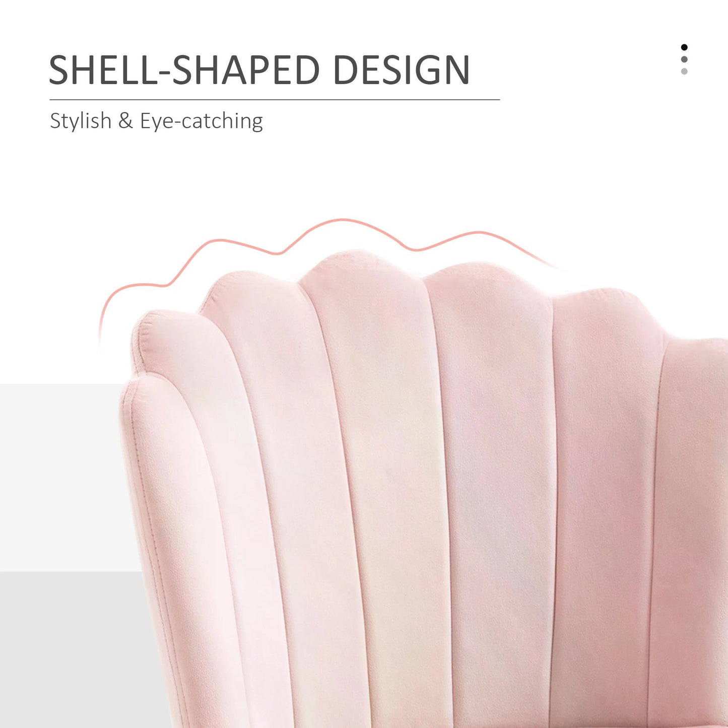 HOMCOM Velvet-Feel Shell Luxe Accent Chair, Glam Vanity Chair Makeup Seat, Home Bedroom Lounge with Metal Legs Comfort Padding, Pink